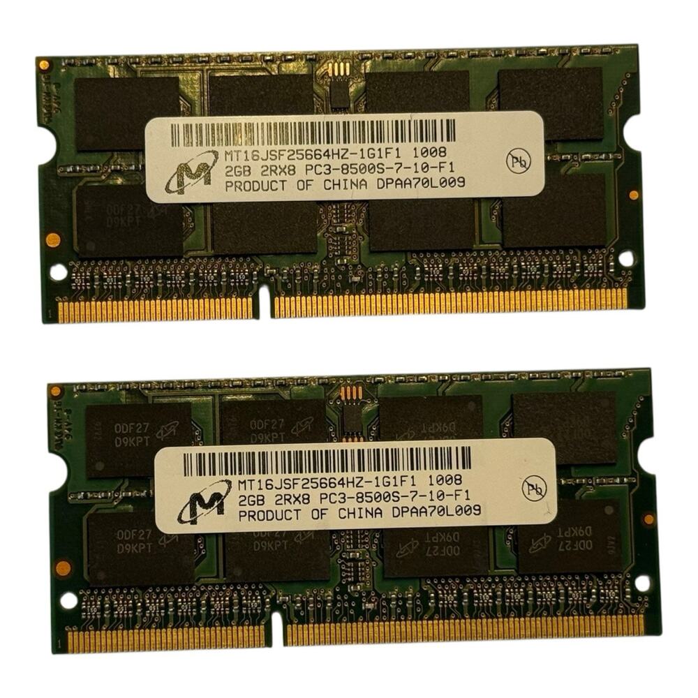 Micron 4GB (2 x 2GB) 2Rx8 PC3-8500s-7-10-F1 DDR3 MEMORY MT16JSF25664HZ-1G1F1